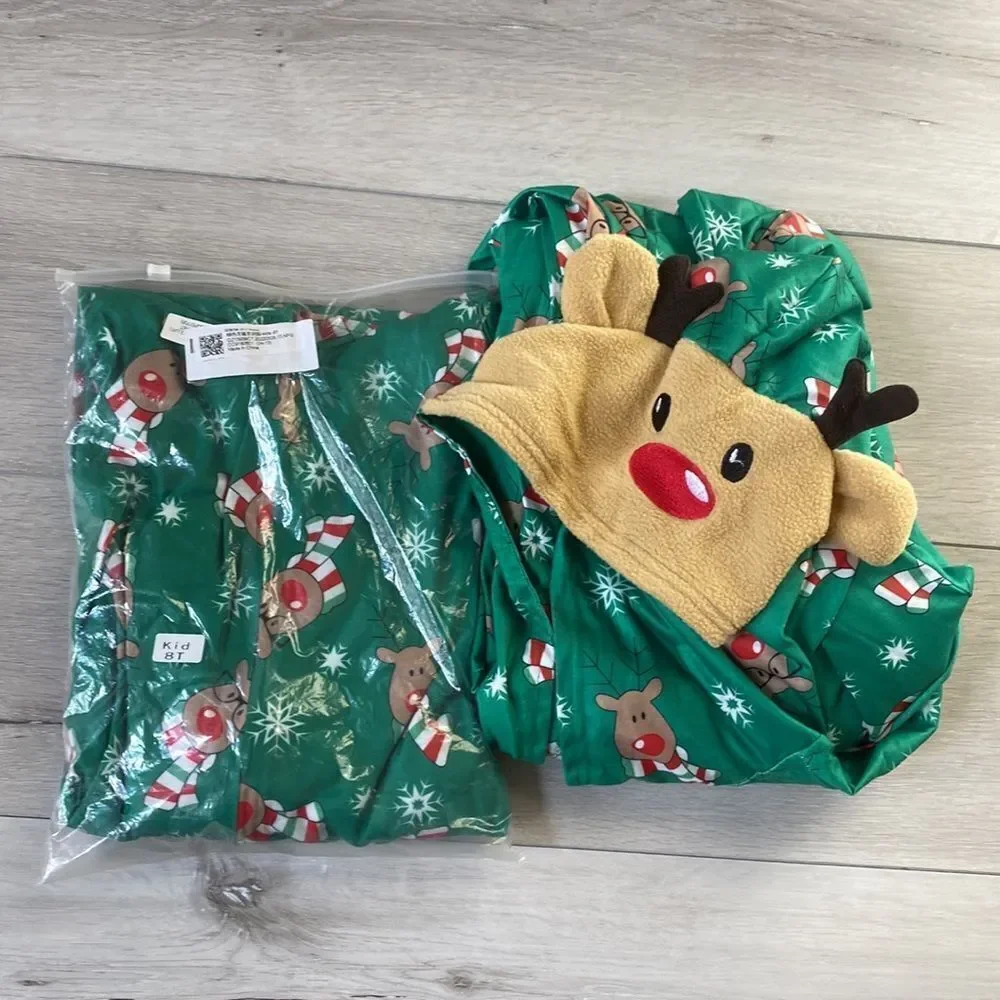 Pjs Matching Onsie Green Reindeer Adult and‎ children size NWT in packaging